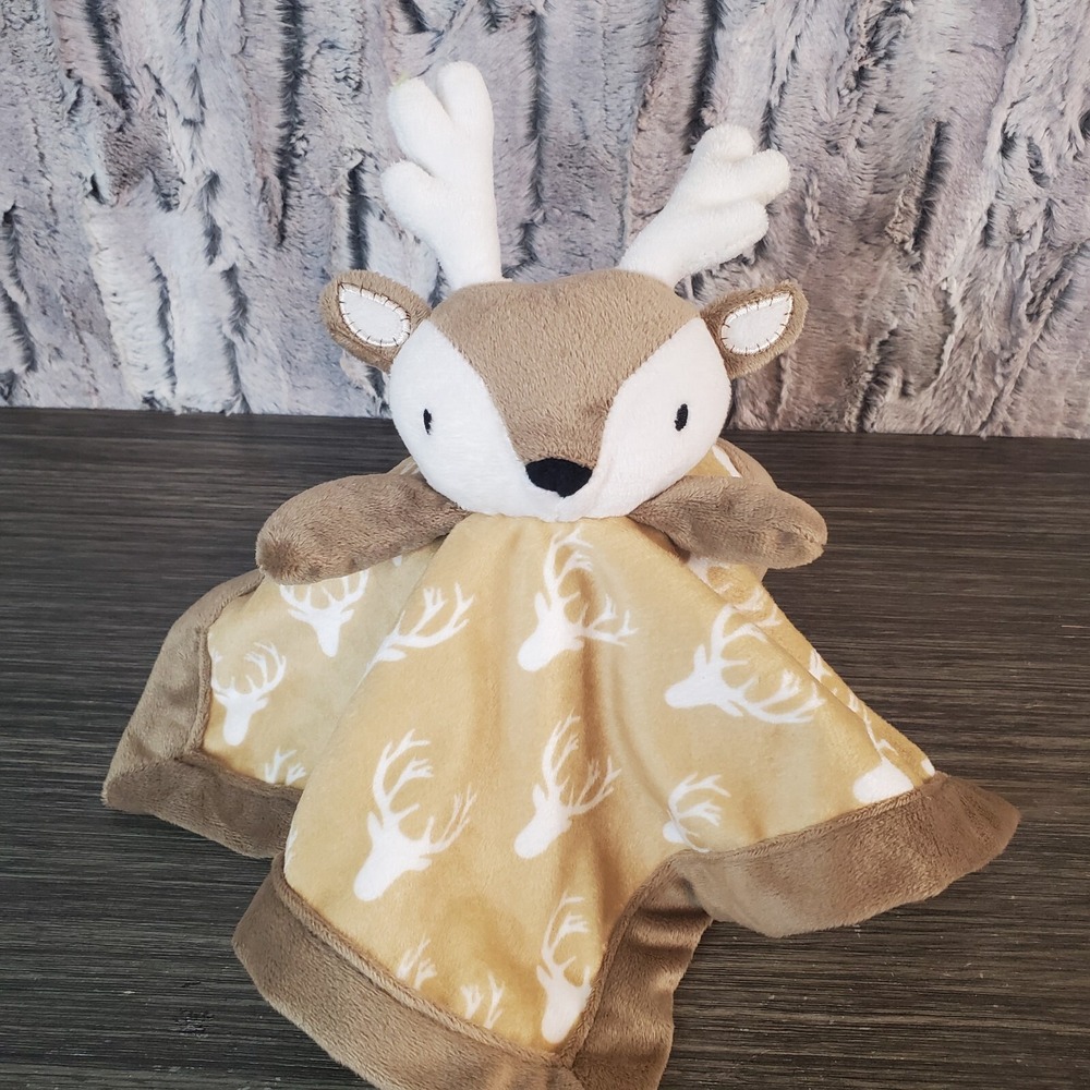 Levtex Baby Deer Elk Lovey Plush Security‎ Baby Blanket Brown & White 12"